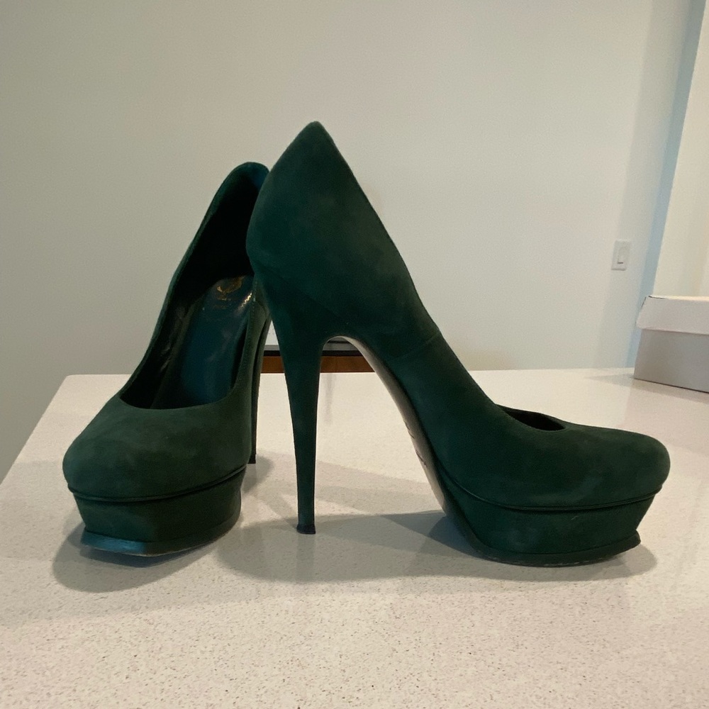 Green YSL heels